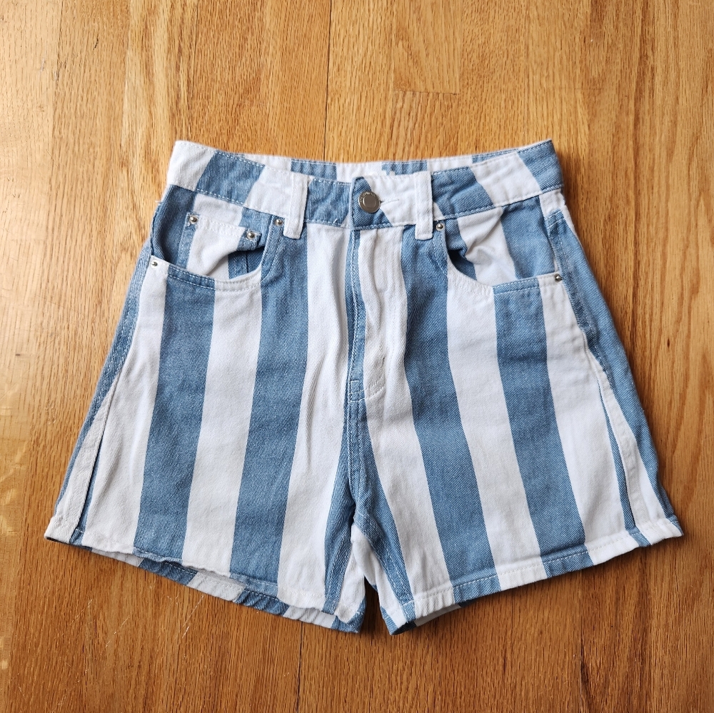 Blue and White Striped Shorts